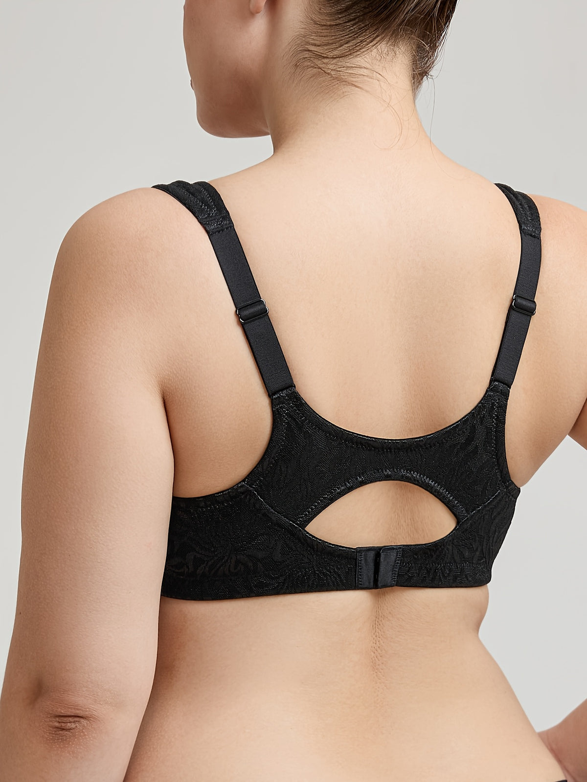 Soutien-gorge grande taille — Noir tissé, ouverture avant