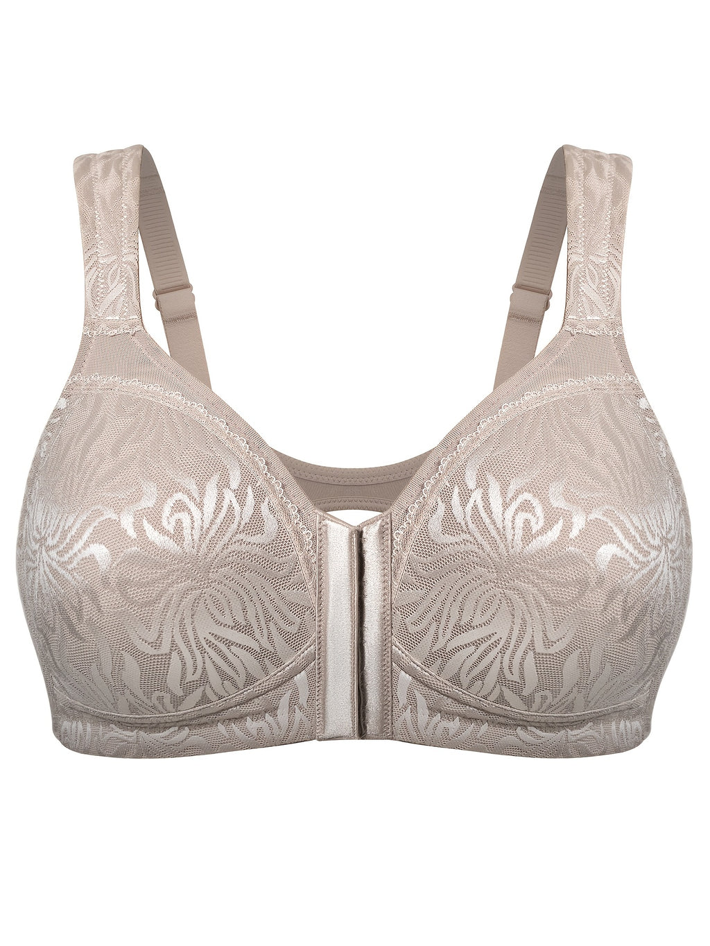 Soutien-gorge grande taille — Noir tissé, ouverture avant