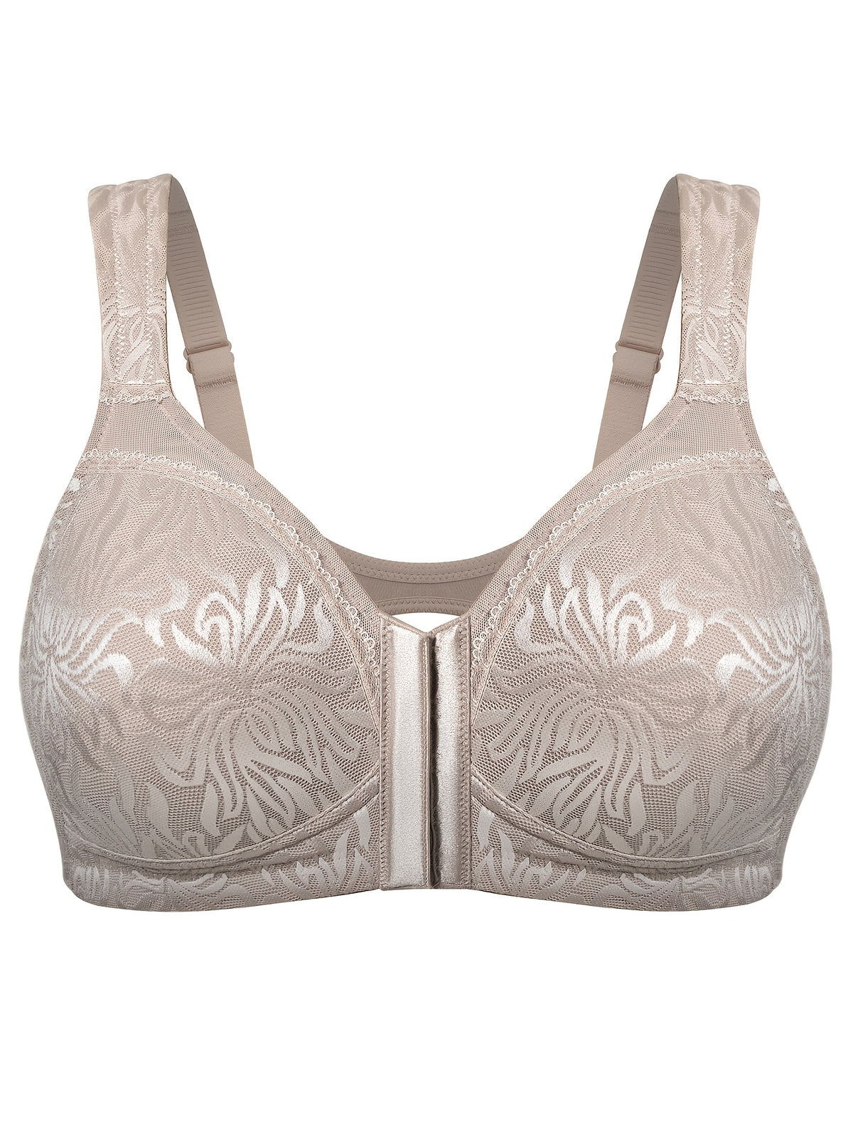 Soutien-gorge grande taille — Noir tissé, ouverture avant
