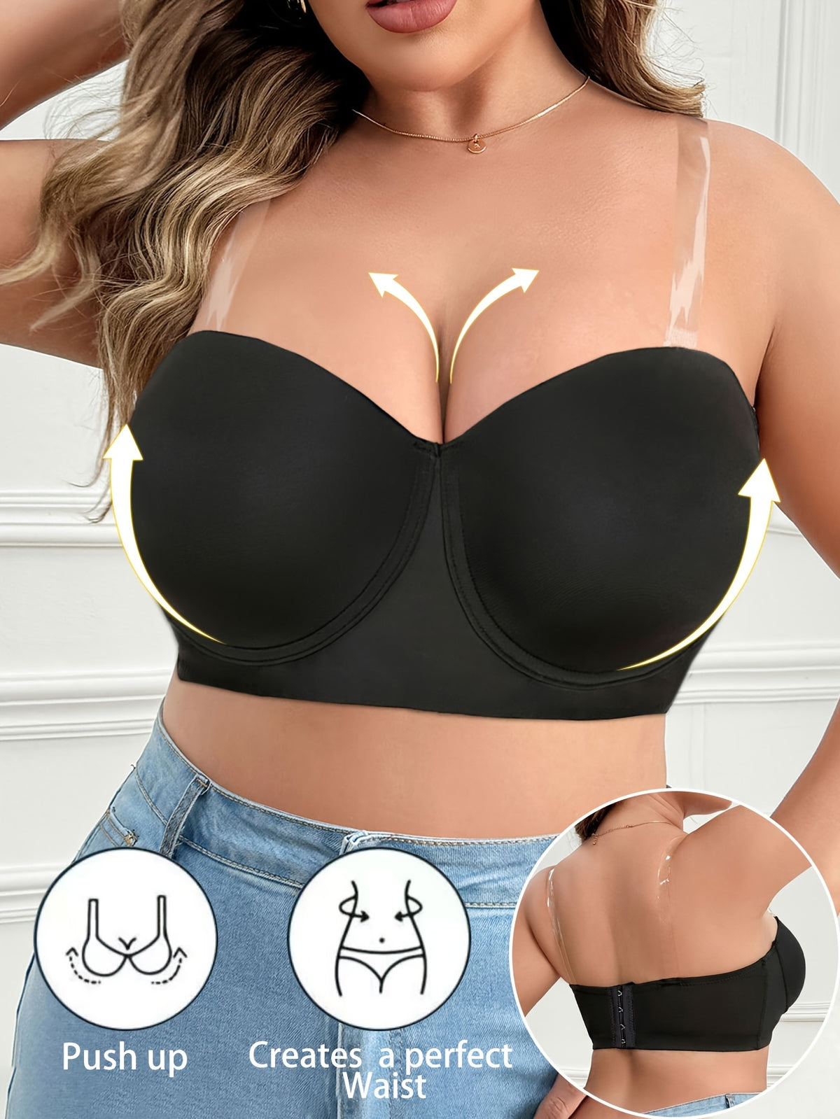Soutien-gorge push-up grande taille — Bandeau noir, 24 tailles