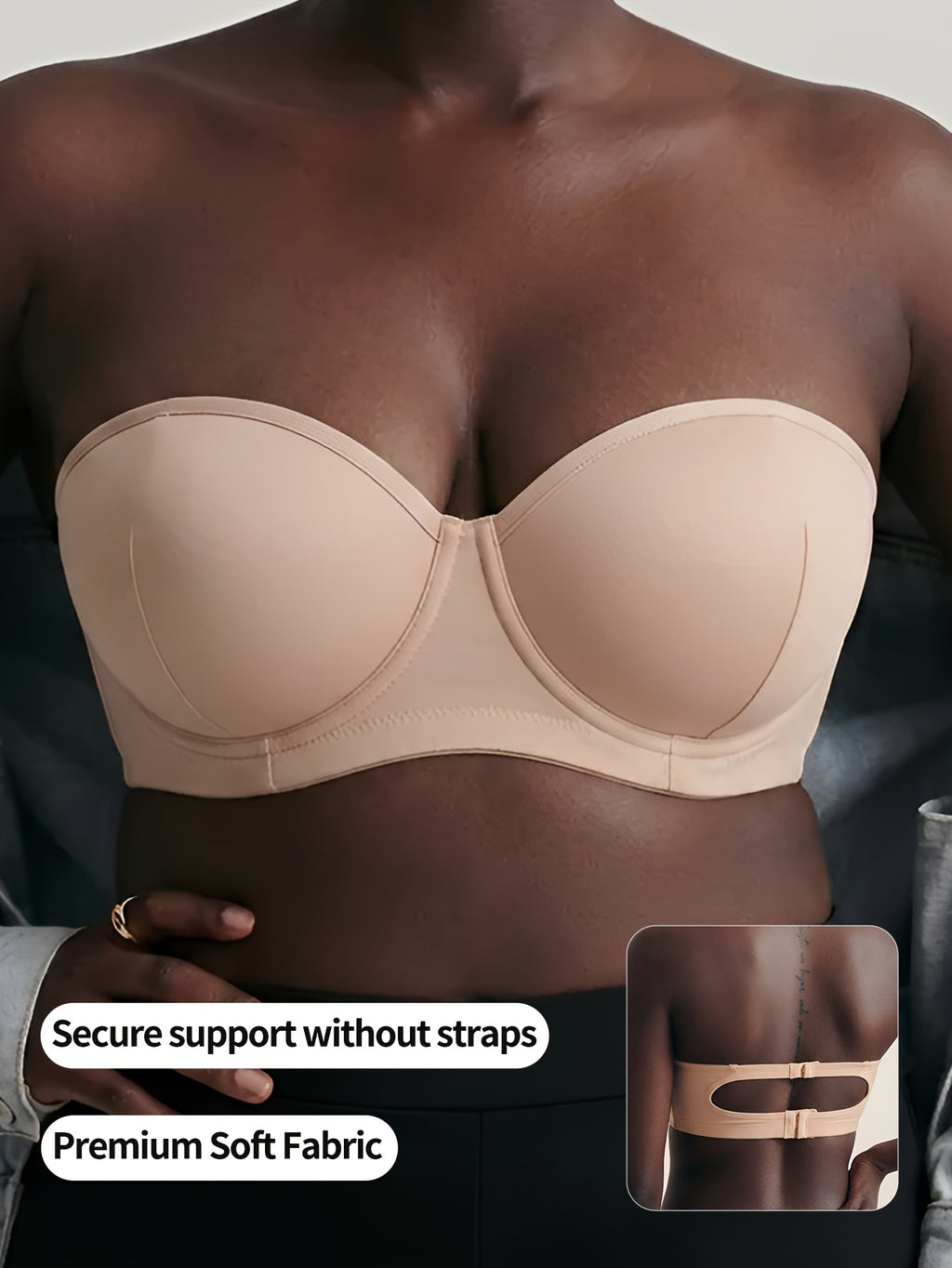 Soutien-gorge sans bretelles grande taille — Dos antidérapant nude