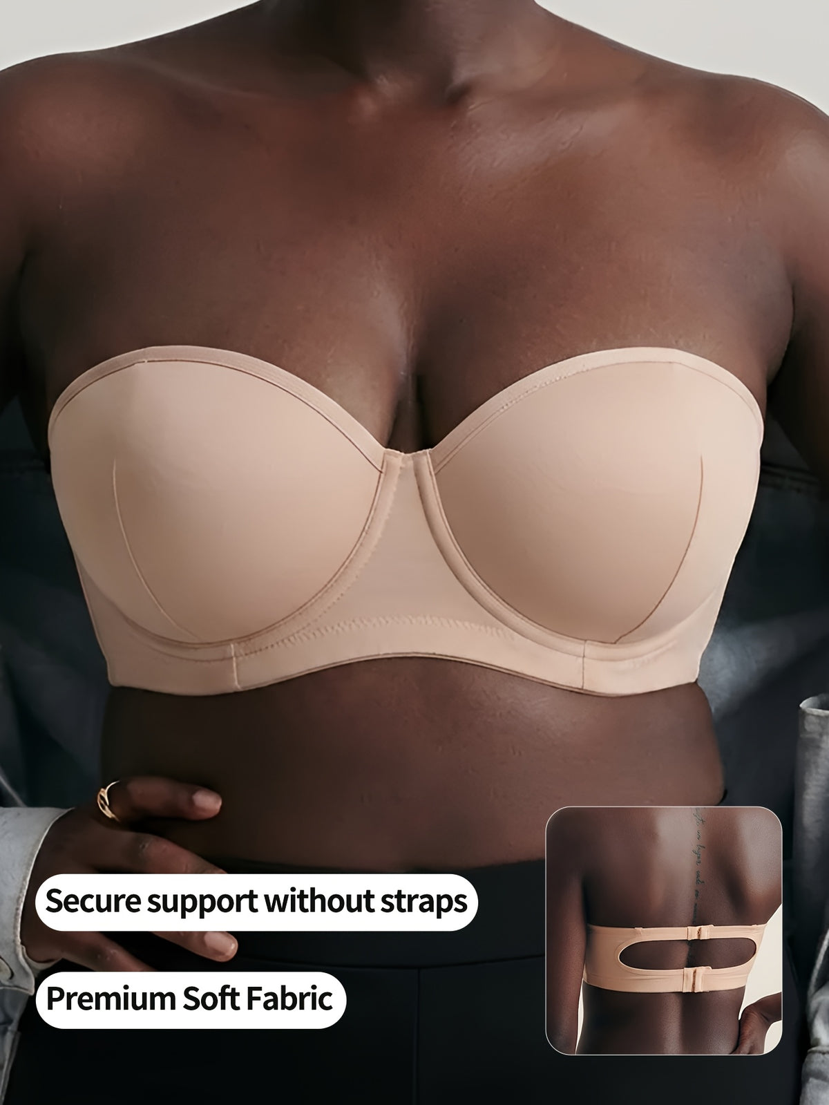 Soutien-gorge sans bretelles grande taille — Dos antidérapant nude