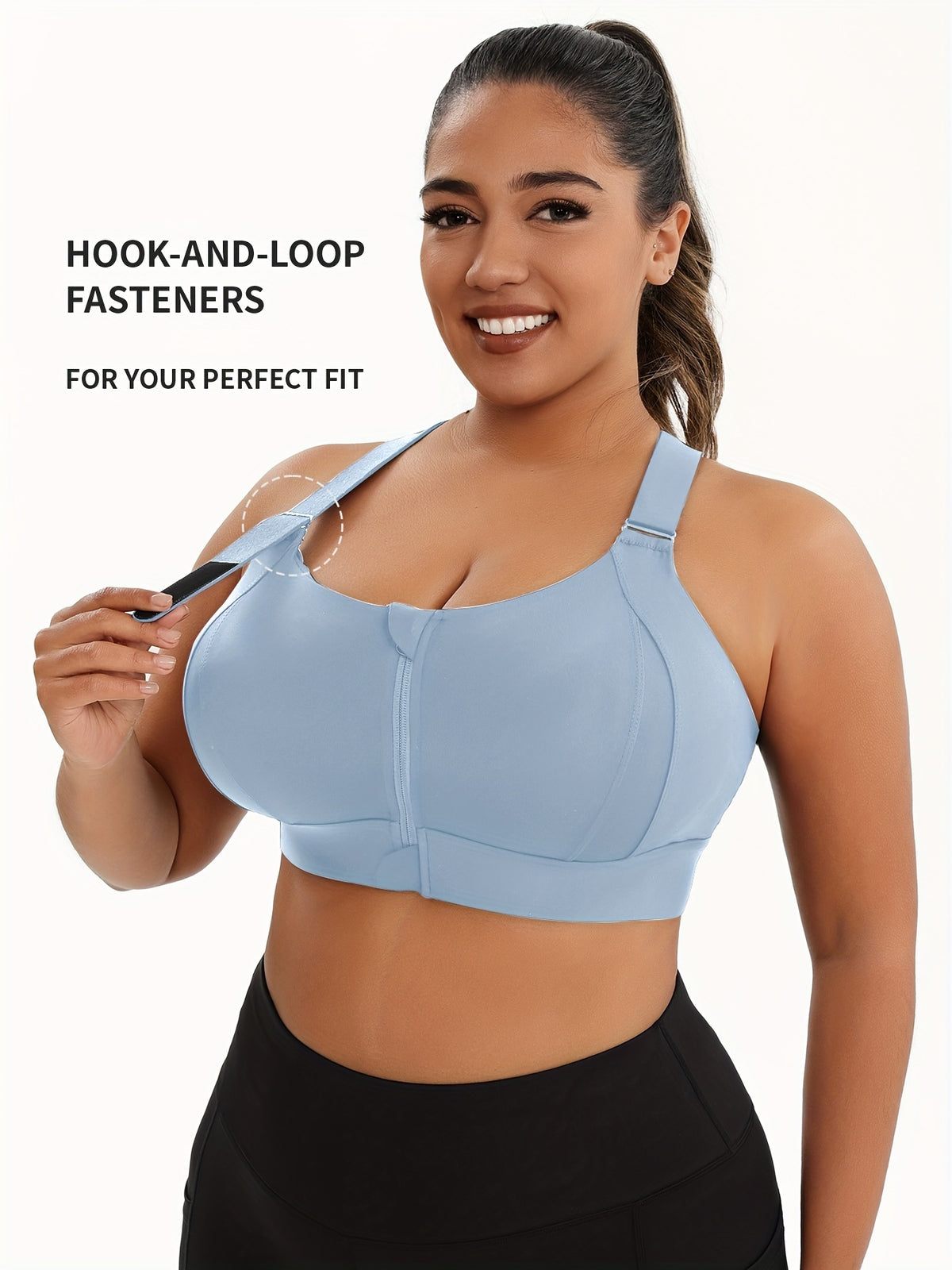 Soutien-gorge de sport grande taille, zip devant, dos en X