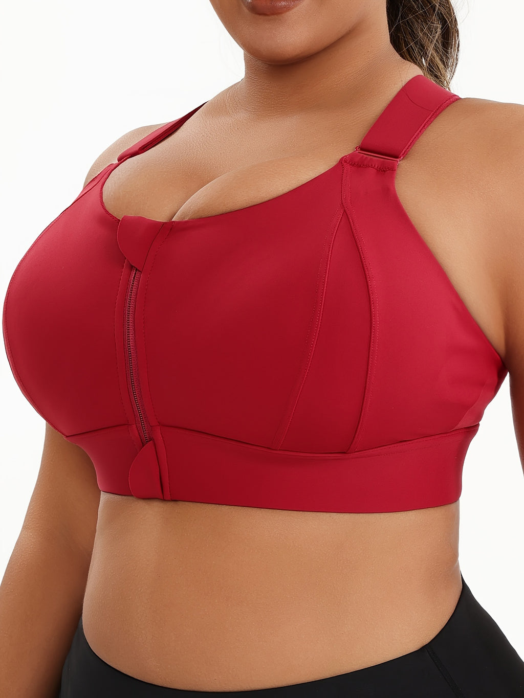 Soutien-gorge de sport grande taille, zip devant, dos en X