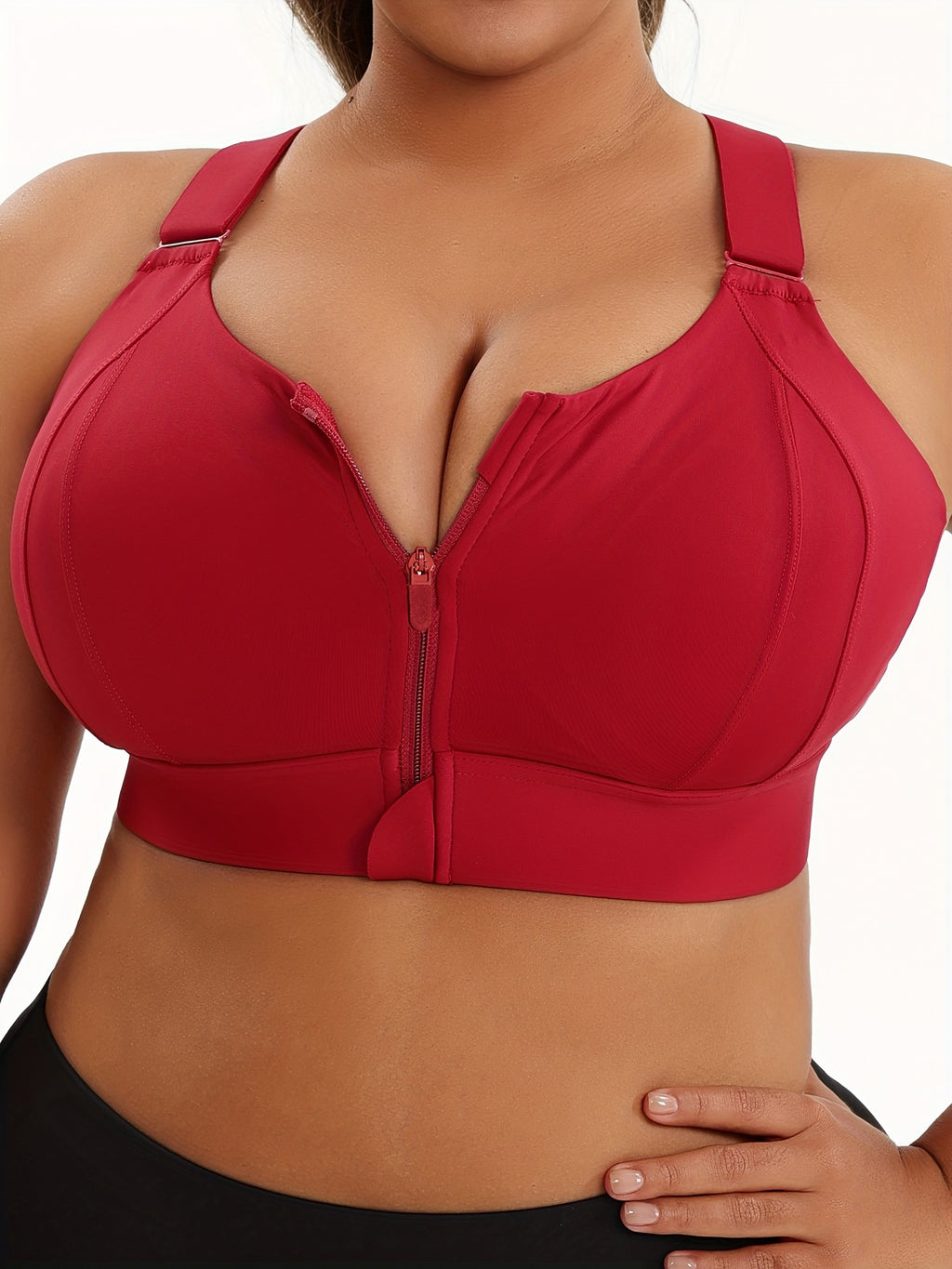 Soutien-gorge de sport grande taille, zip devant, dos en X
