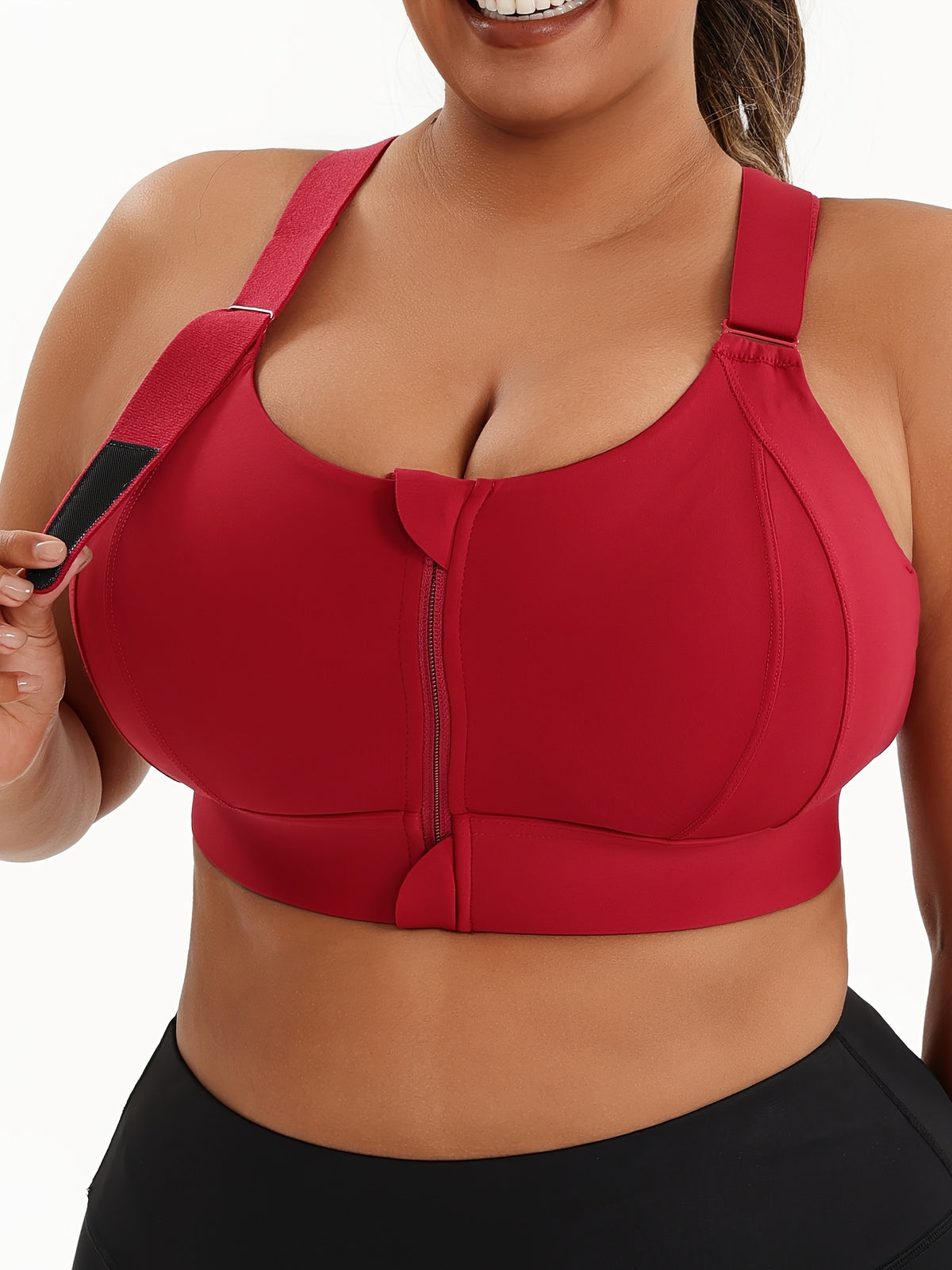 Soutien-gorge de sport grande taille, zip devant, dos en X
