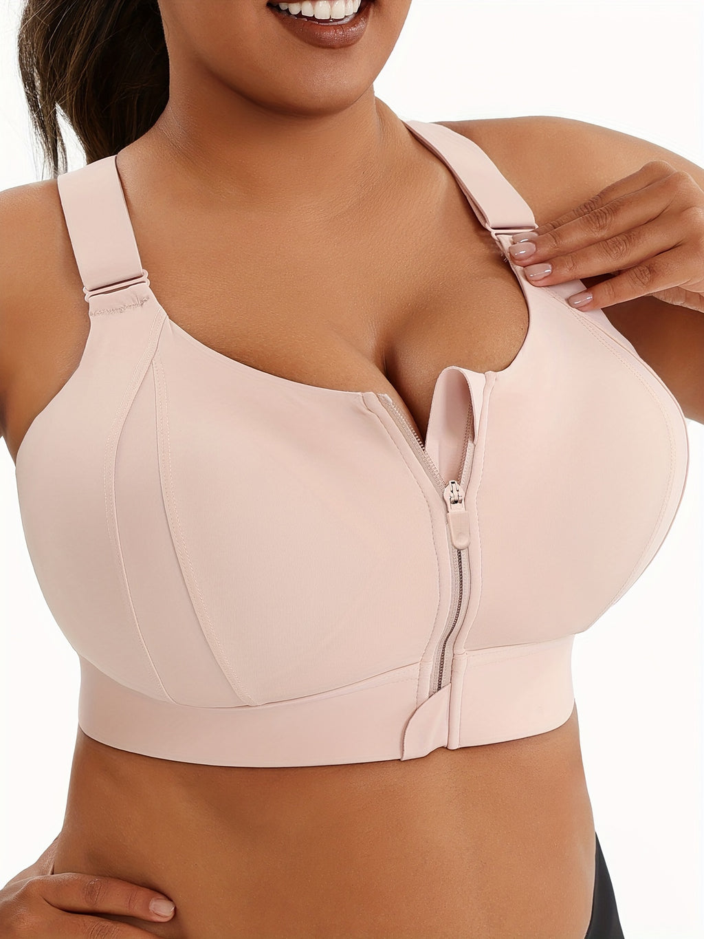 Soutien-gorge de sport grande taille, zip devant, dos en X