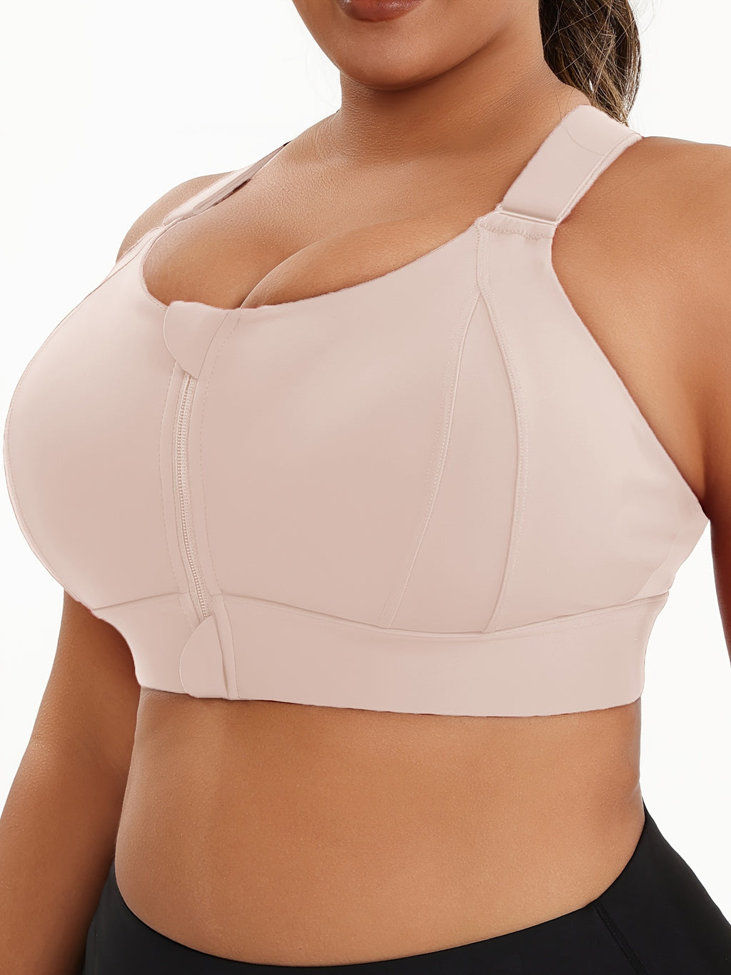 Soutien-gorge de sport grande taille, zip devant, dos en X