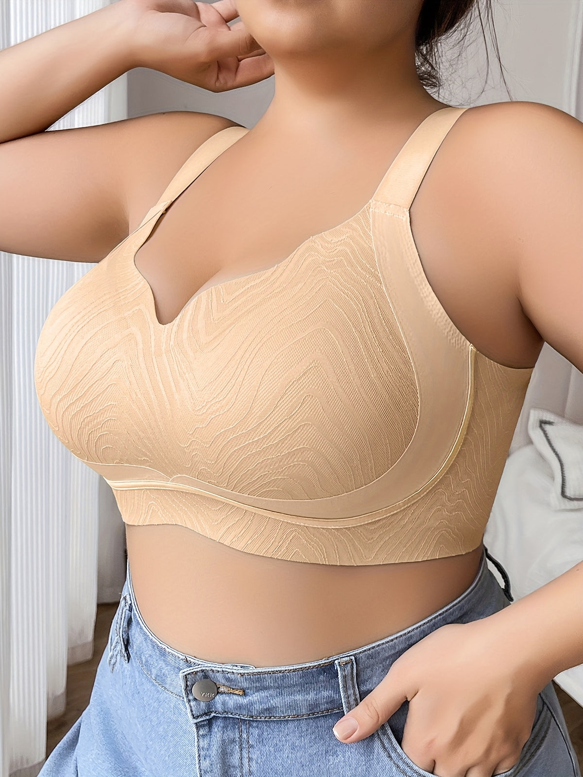 Soutien-gorge sans armature grande taille — Tissu gaufré, 5 teintes