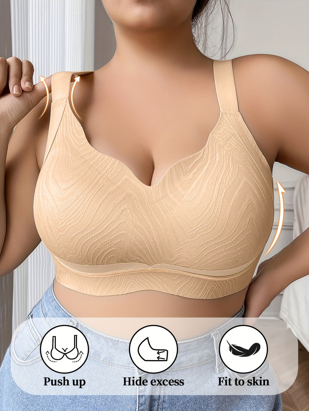 Soutien-gorge sans armature grande taille — Tissu gaufré, 5 teintes