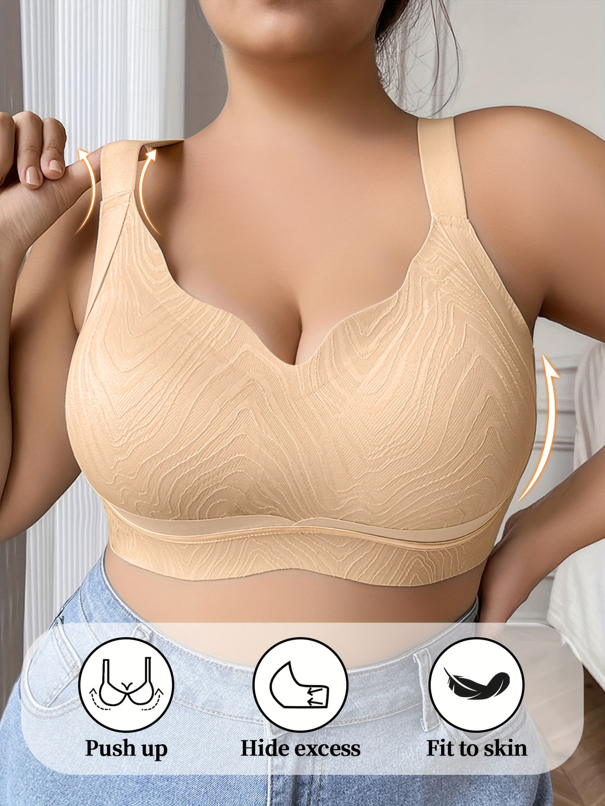 Soutien-gorge sans armature grande taille — Tissu gaufré, 5 teintes