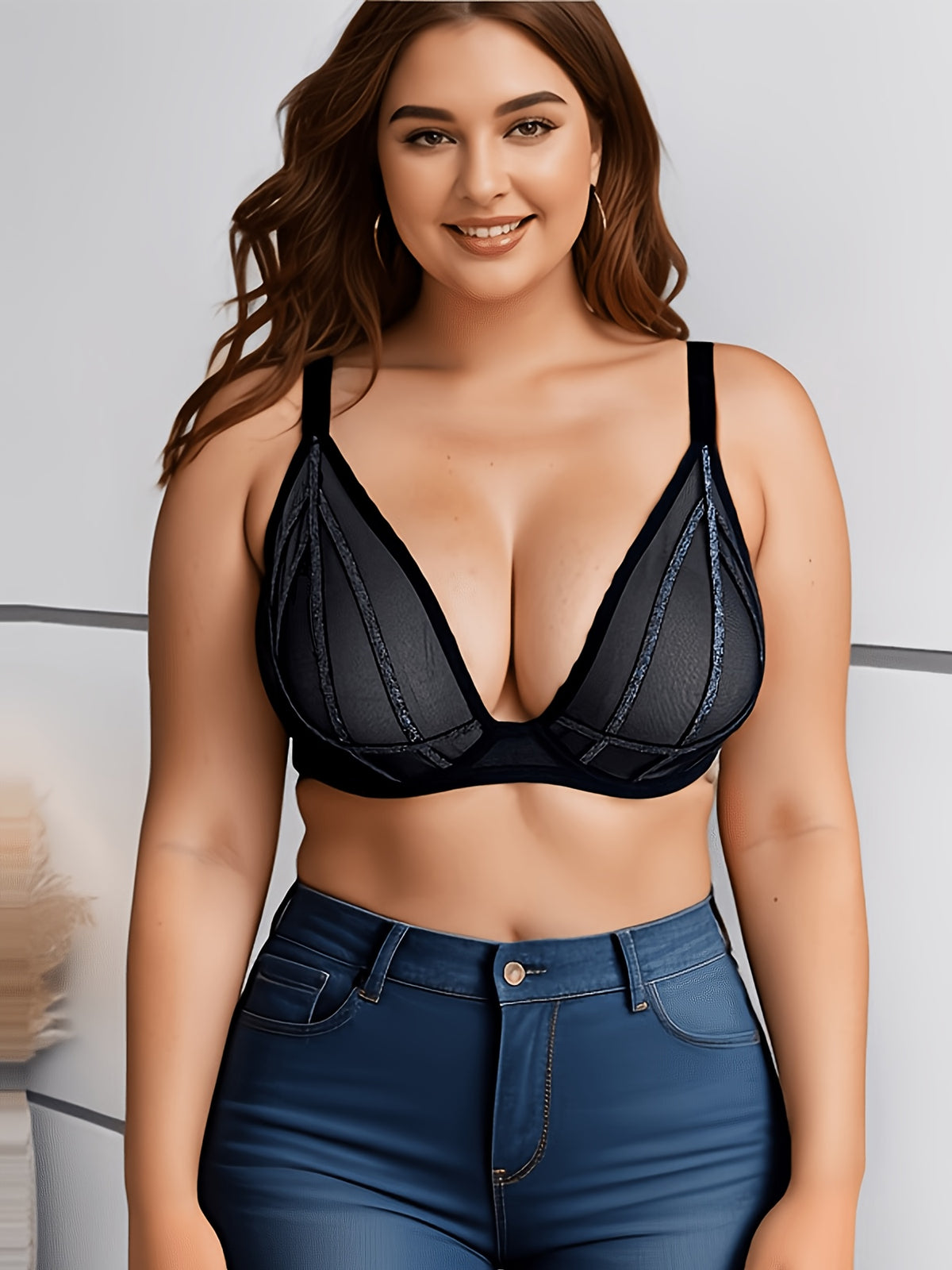 Soutien-gorge grande taille, triangle, galon lurex argent