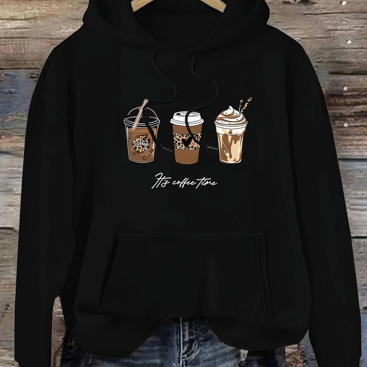 Sweat à capuche grande taille - Coupe décontractée et imprimé boissons café, vu de dos Image