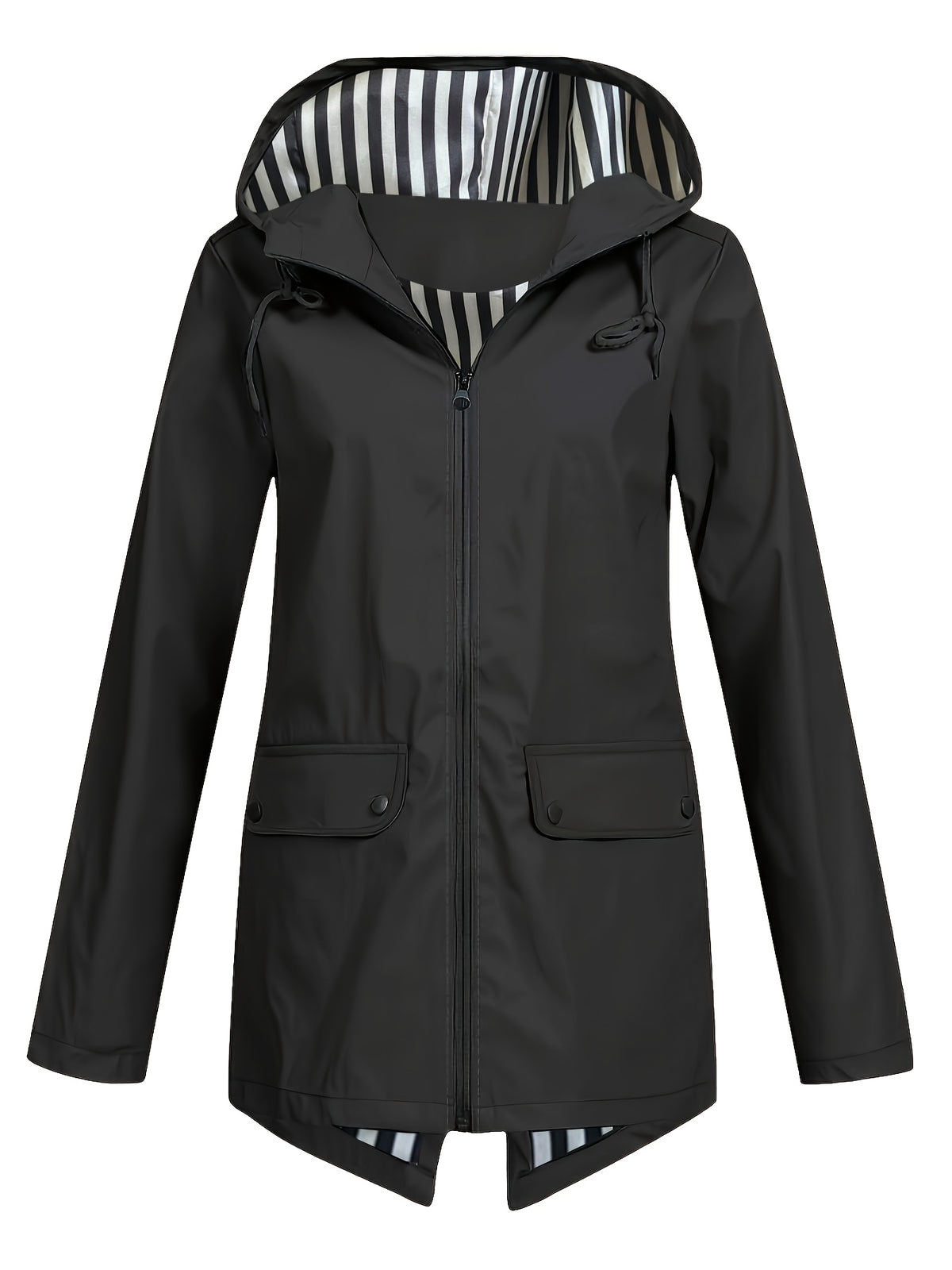 Veste grande taille, capuche, poches plaquées, esprit décontracté, porté de face
