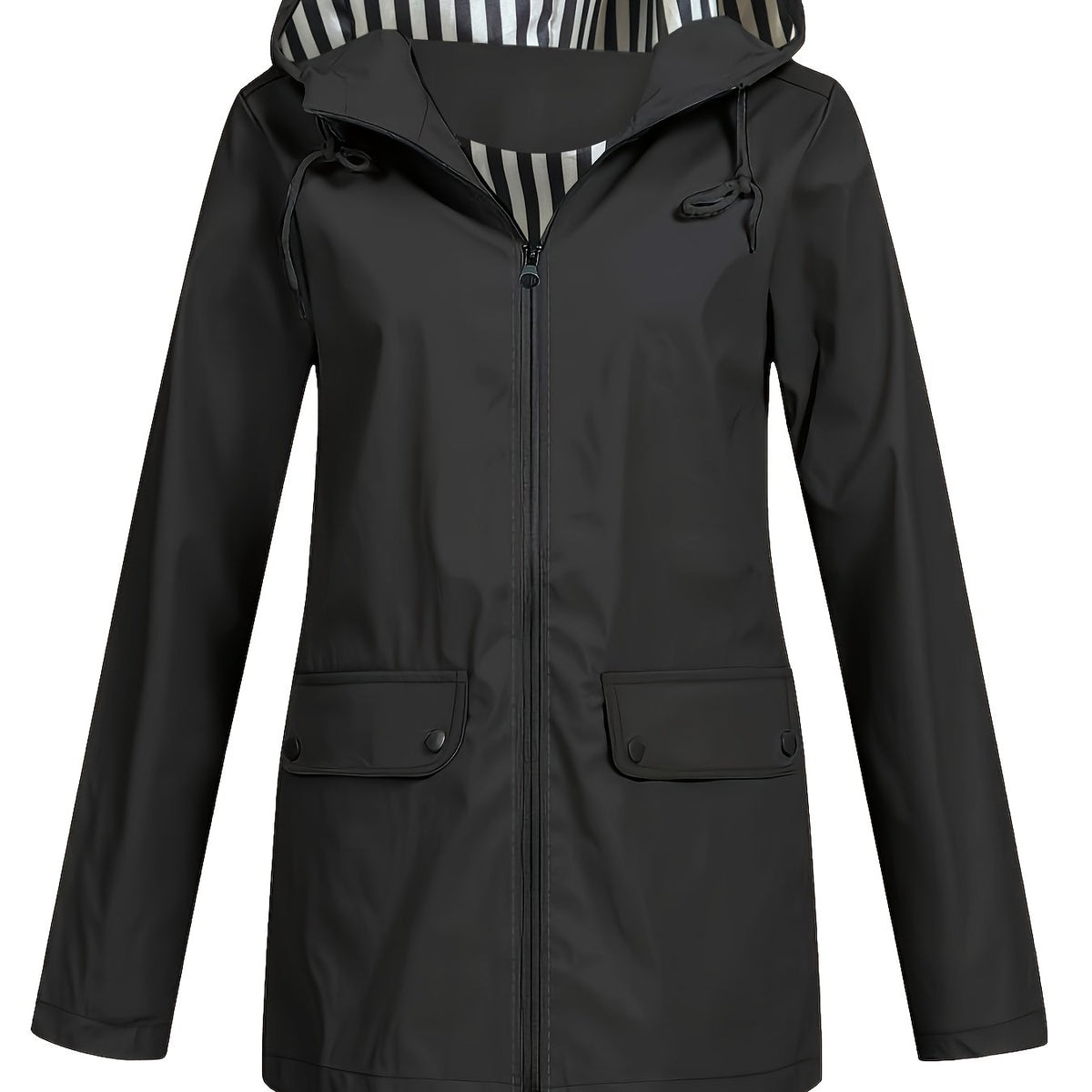 Veste grande taille, capuche, poches plaquées, esprit décontracté — matière : polyester
