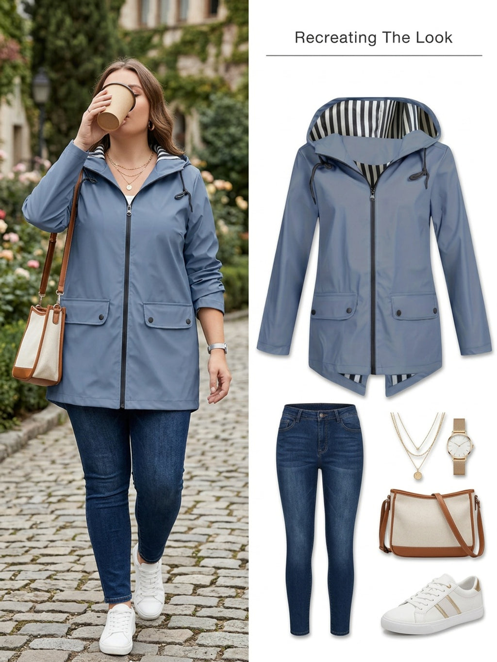 Veste grande taille, capuche, poches plaquées, esprit décontracté, visuel produit