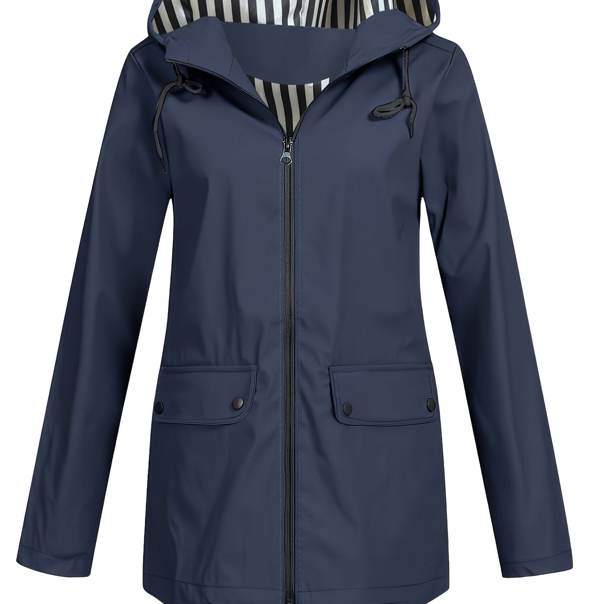 Veste grande taille, capuche, poches plaquées, esprit décontracté, porté de face