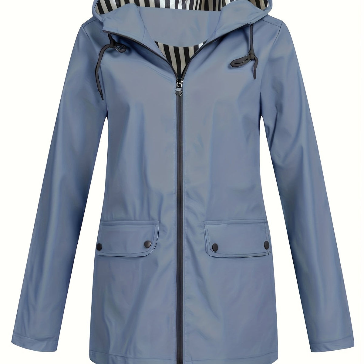Veste grande taille, capuche, poches plaquées, esprit décontracté, détail du tissu