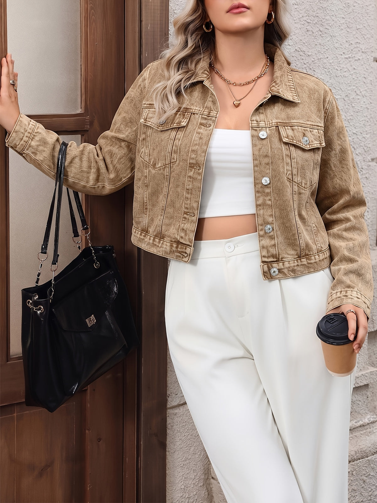Veste grande taille, col à revers, boutonnage, tenue franche Image